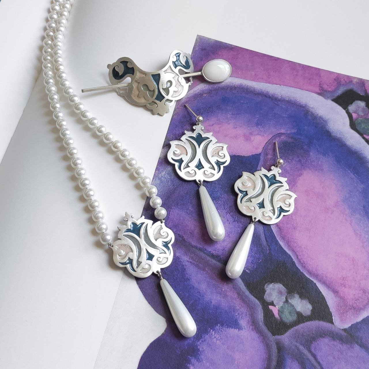 Persian Carpet jewelry - silver and enamel piece with Eslimi and Khatayi motifs