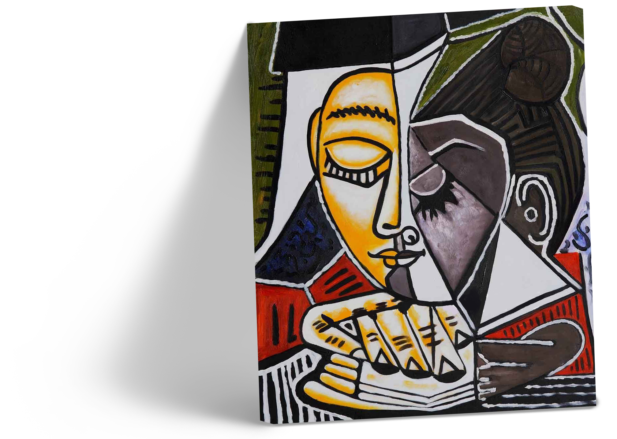 Artistic jewelry piece with brass, wood and oxidized silver in Picasso style