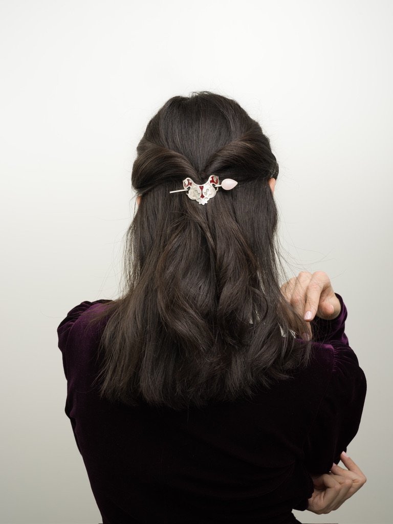 Silver, warm enamel and quartz piece from Persian Carpet collection