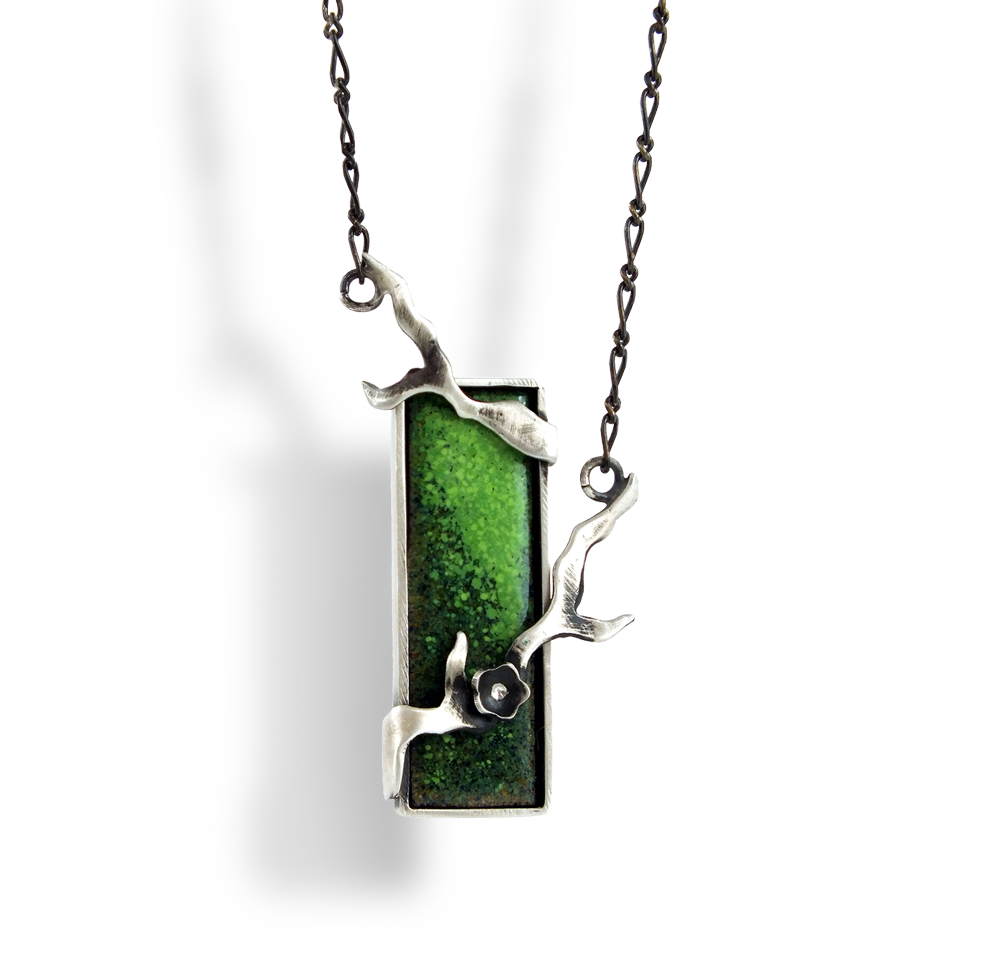 Vista of Nature collection - hot enamel on copper jewelry with organic silver forms